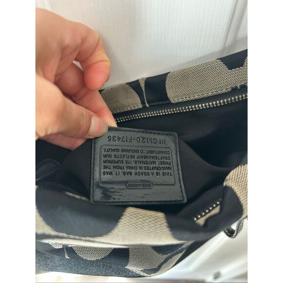 COACH CROSSBODY PURSE ~ Signature Stripe black and tan - Picture 6 of 8